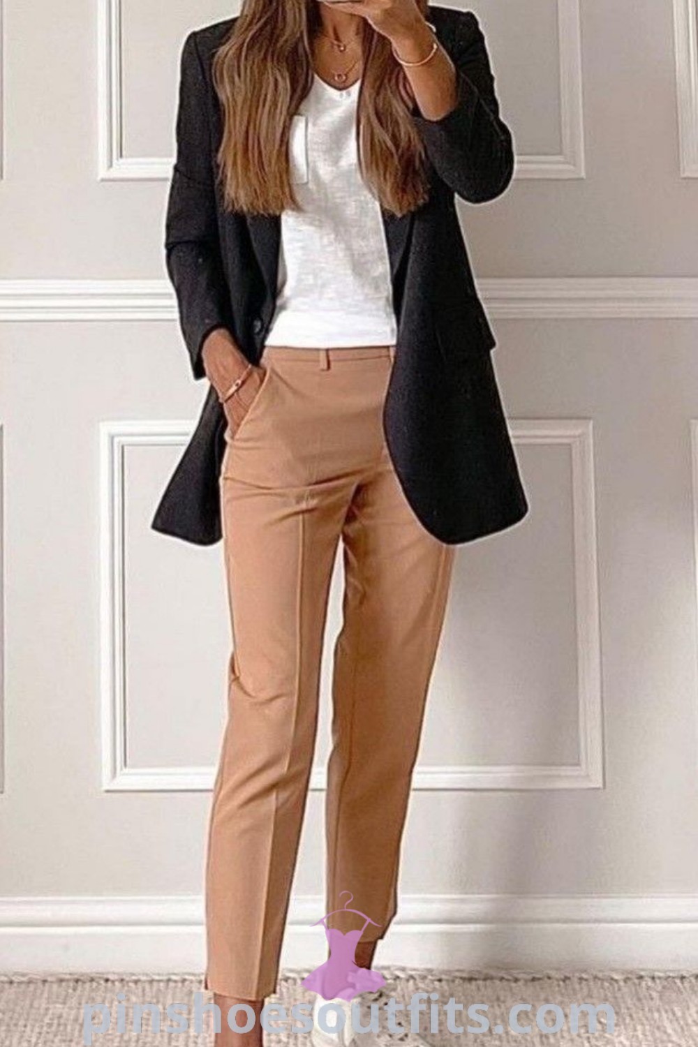 Stylish outfits designed for the rectangle body shape, featuring corporate girly vibes, simple clothes, and classic wardrobe staples. Ideal for business and interview settings, these outfits enhance elegance and functionality. Explore more at pinshoesoutfits.com.