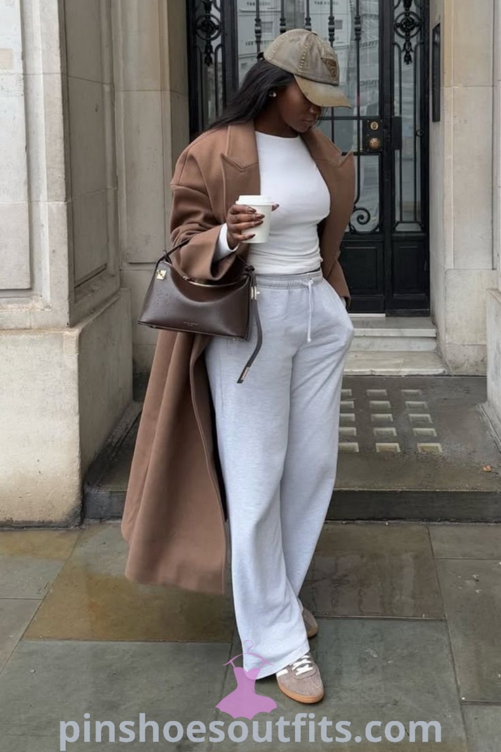 Stylish raining outfit aesthetic perfect for coffee dates and winter outings. Features chic Airforces outfits for women, ideal for hair appointments and work parties. Explore more fashionable ideas at pinshoesoutfits.com.