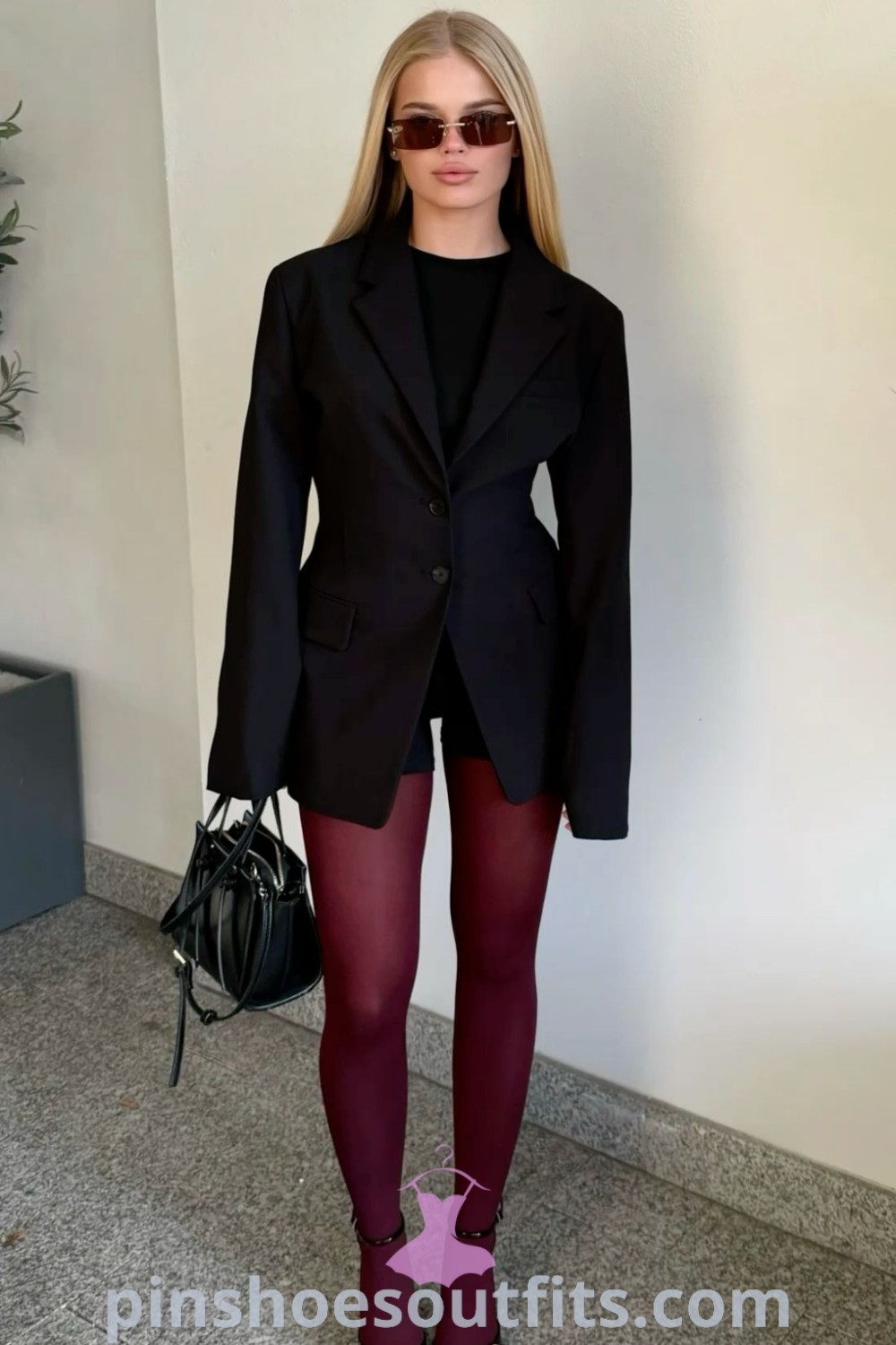 Burgundy Tights outfit featuring red tights, stylish midi skirts, and pointed heels perfect for winter fashion. This chic look exemplifies classy elegance and is ideal for Paris outings or evening events. Discover the best winter outfits at pinshoesoutfits.com.