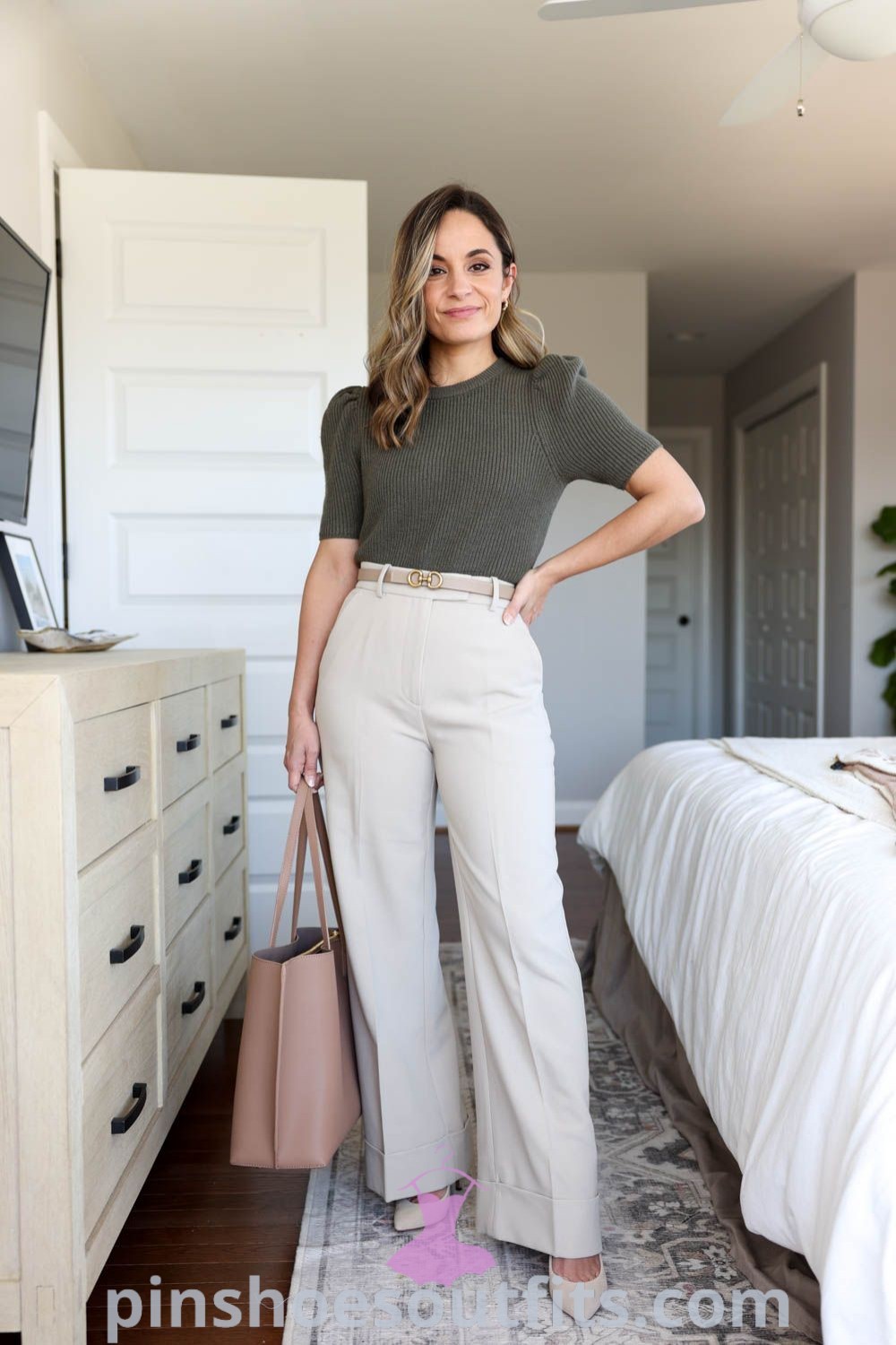 Stylish women business casual summer outfits featuring modest work outfits, neutral tones, and elegant work pumps. Perfect for meetings or casual outings, these outfits provide chic, inspiring ideas for everyday elegance. Discover more at pinshoesoutfits.com