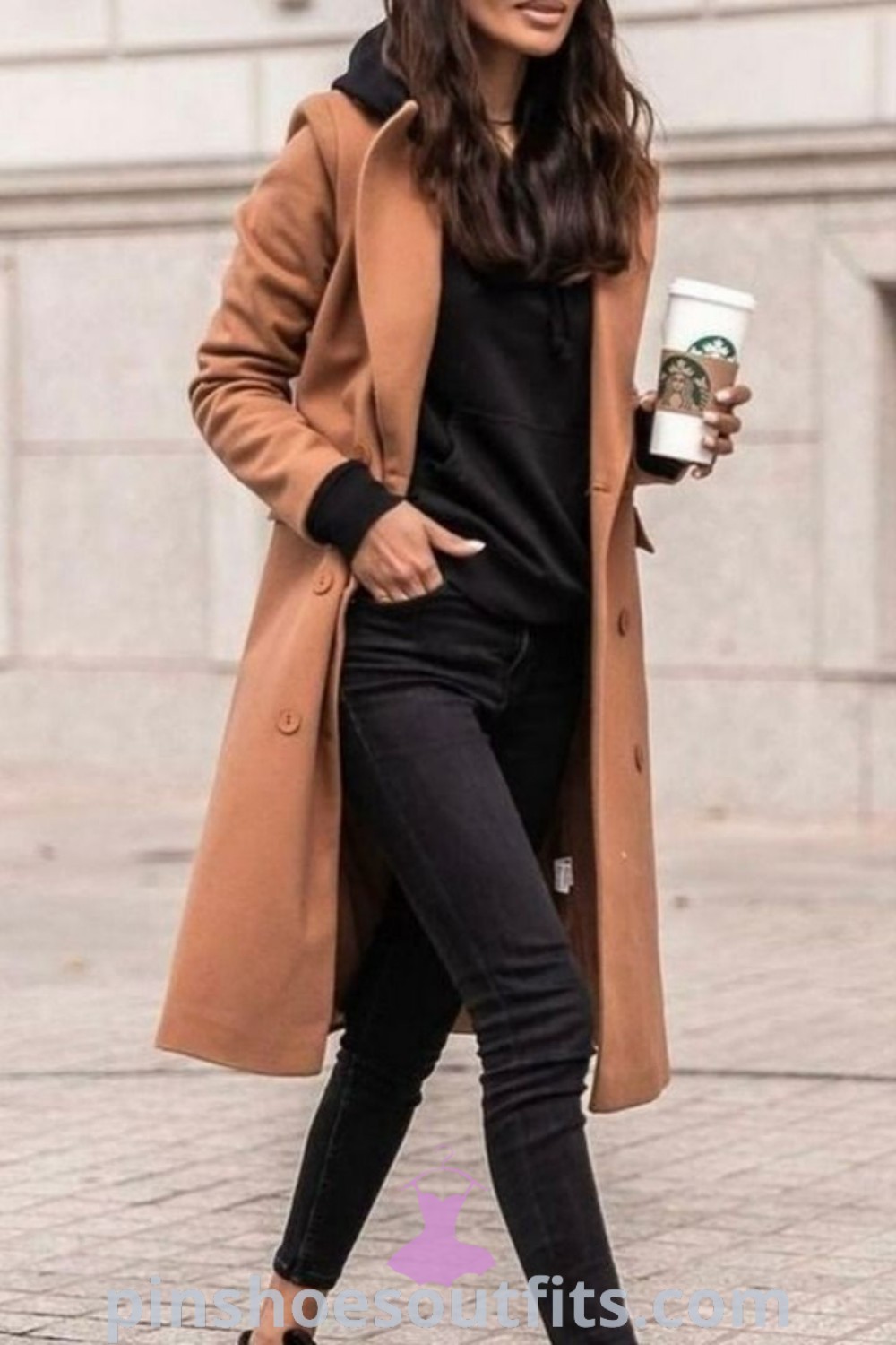 Chic brown coat outfit combining warm tights and chunky sweaters, ideal for the first day of autumn. This look embodies flannel fashion and stylish outfit ideas for women