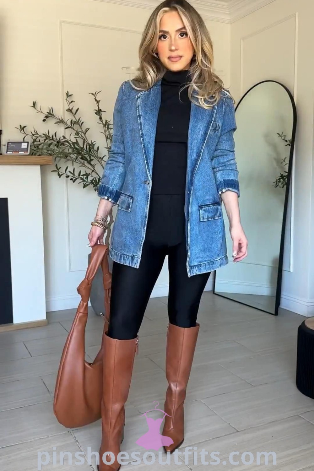 Chic office and casual outfits including a stylish Mom’s Night Out outfit and a shirt dress and sweater combination, perfect for women looking for office outfits with leggings. Discover the best outfits to inspire your look this season at pinshoesoutfits.com.