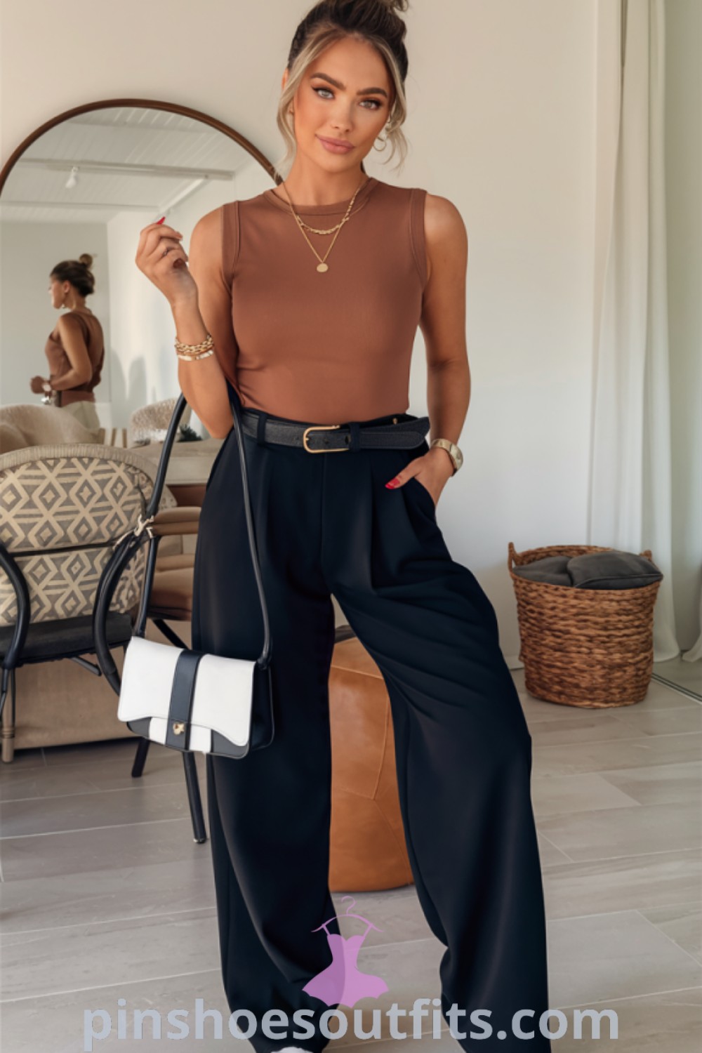 Chic spring casual outfits showcasing stylish and put together ensembles for women. Includes outfit ideas like casual mom outfits and semi-casual looks perfect for spring. Bright colors and trendy accessories highlight the best outfits to inspire your look this season. Find more inspiration at pinshoesoutfits.com