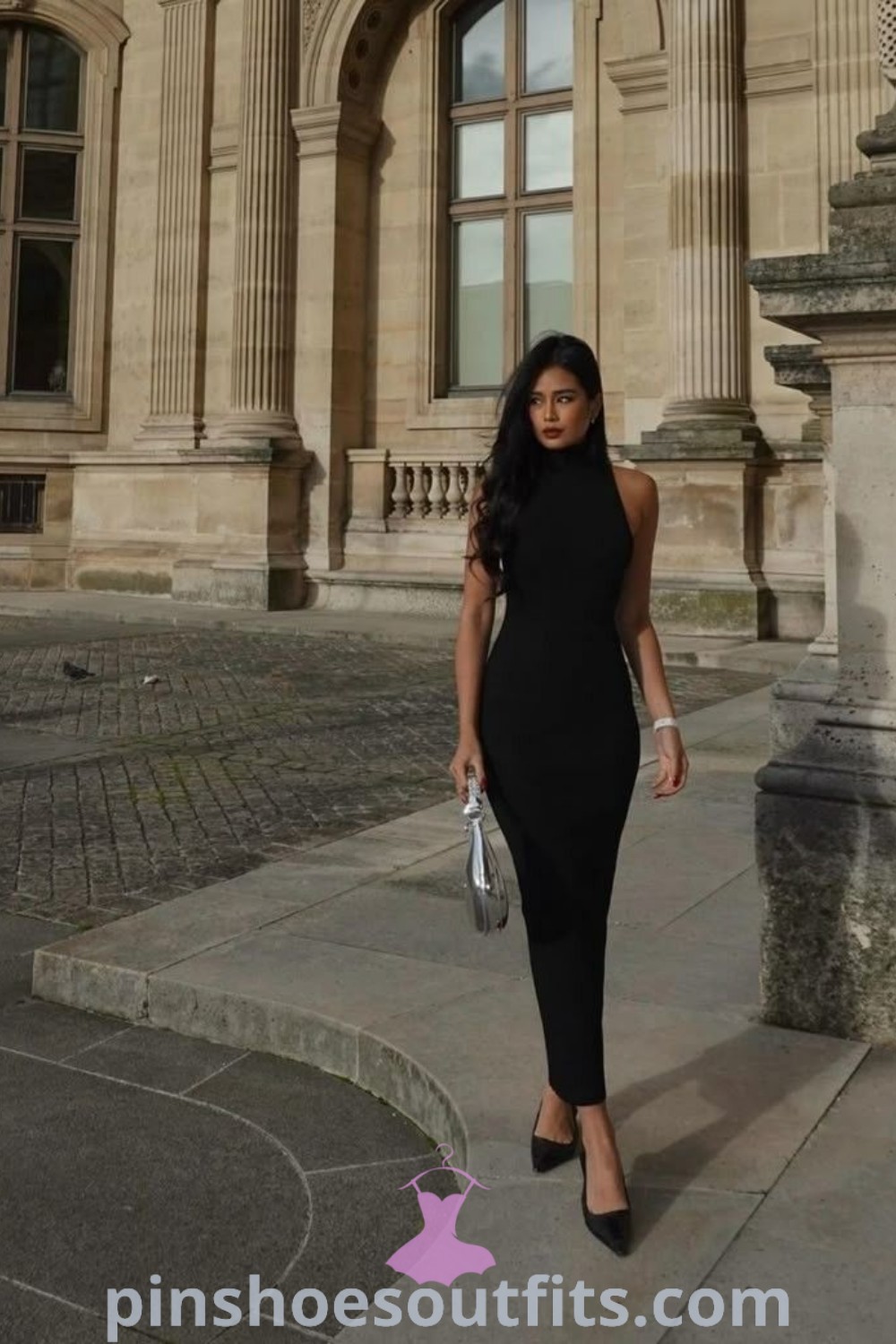 All black party outfit featuring a Soft Dramatic style with classy heels, ideal for showcasing body aesthetics. Perfect for work aesthetic and artistic occasions, this ensemble offers outfit ideas to inspire your look this season. Explore more at pinshoesoutfits.com.