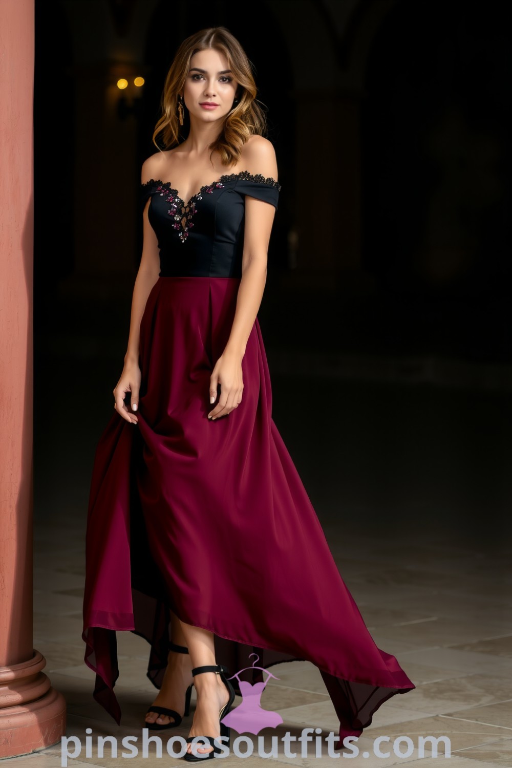 Elegant emerald green gown with luxurious silk, intricate beading, and flowy sleeves, ideal for romantic evenings. pinshoesoutfits.com