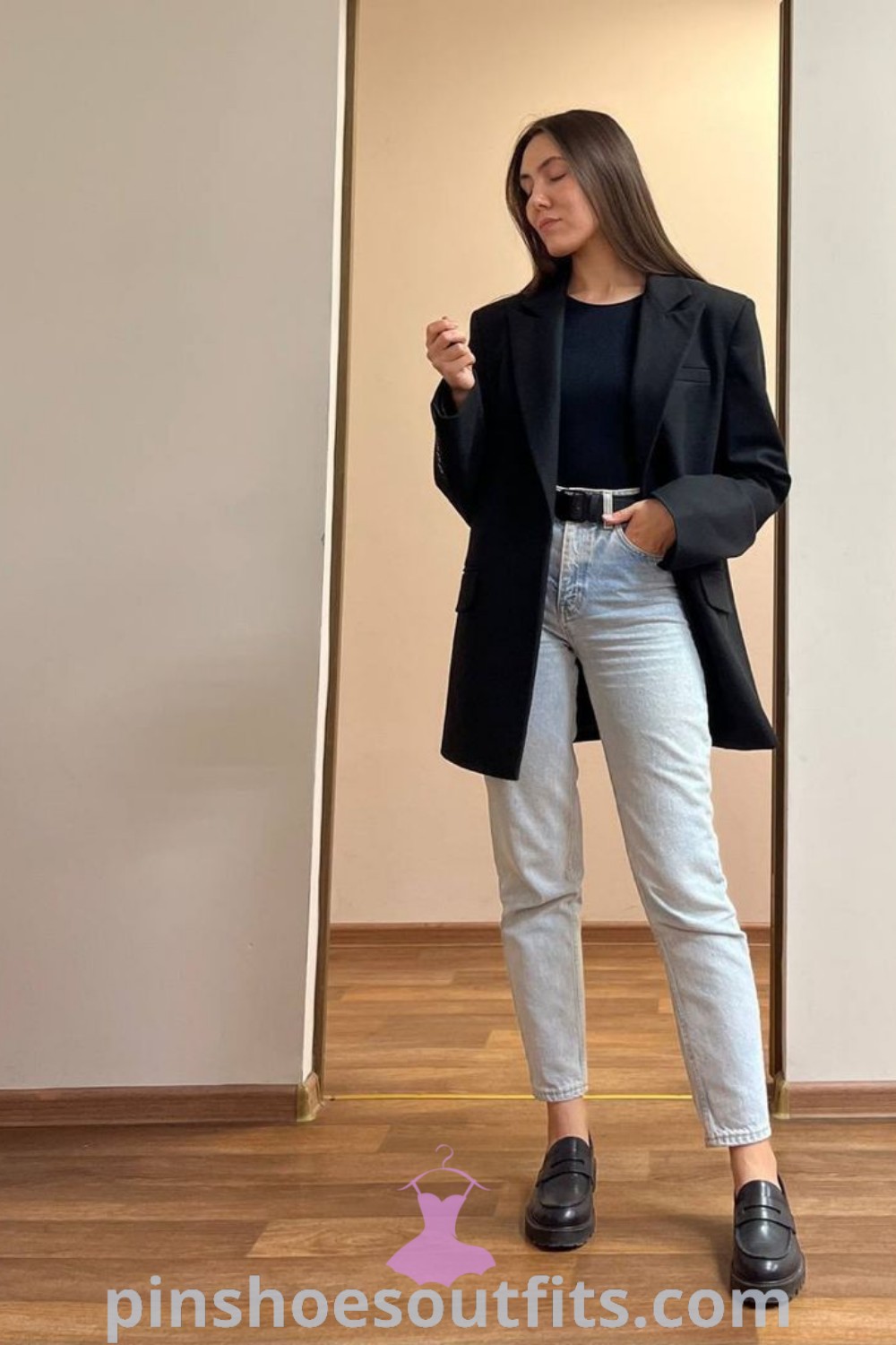 Chic business casual outfits with chunky loafers, perfect for work or casual settings. Stylish combinations of loafers, sweaters, and jeans create a modern and elegant look for women. Explore more outfit ideas and fashion inspiration at pinshoesoutfits.com.