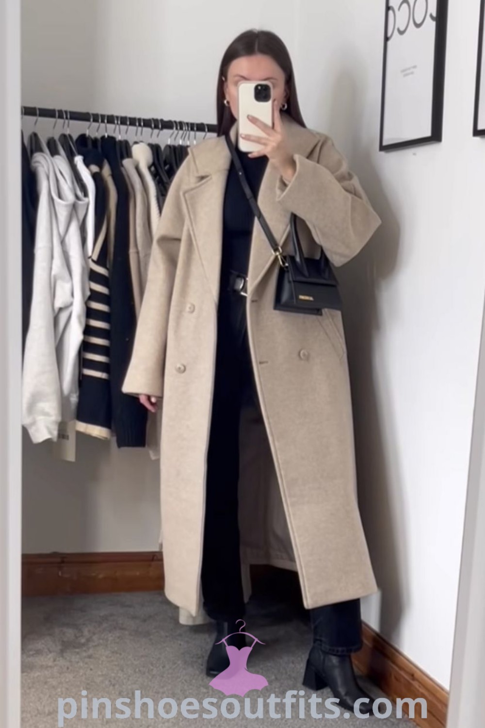 Beige coat outfit ideas including long beige coat, beige wool coat, and beige winter coat styles, perfect for looking chic and classy this winter. Explore more stylish outfits at pinshoesoutfits.com.