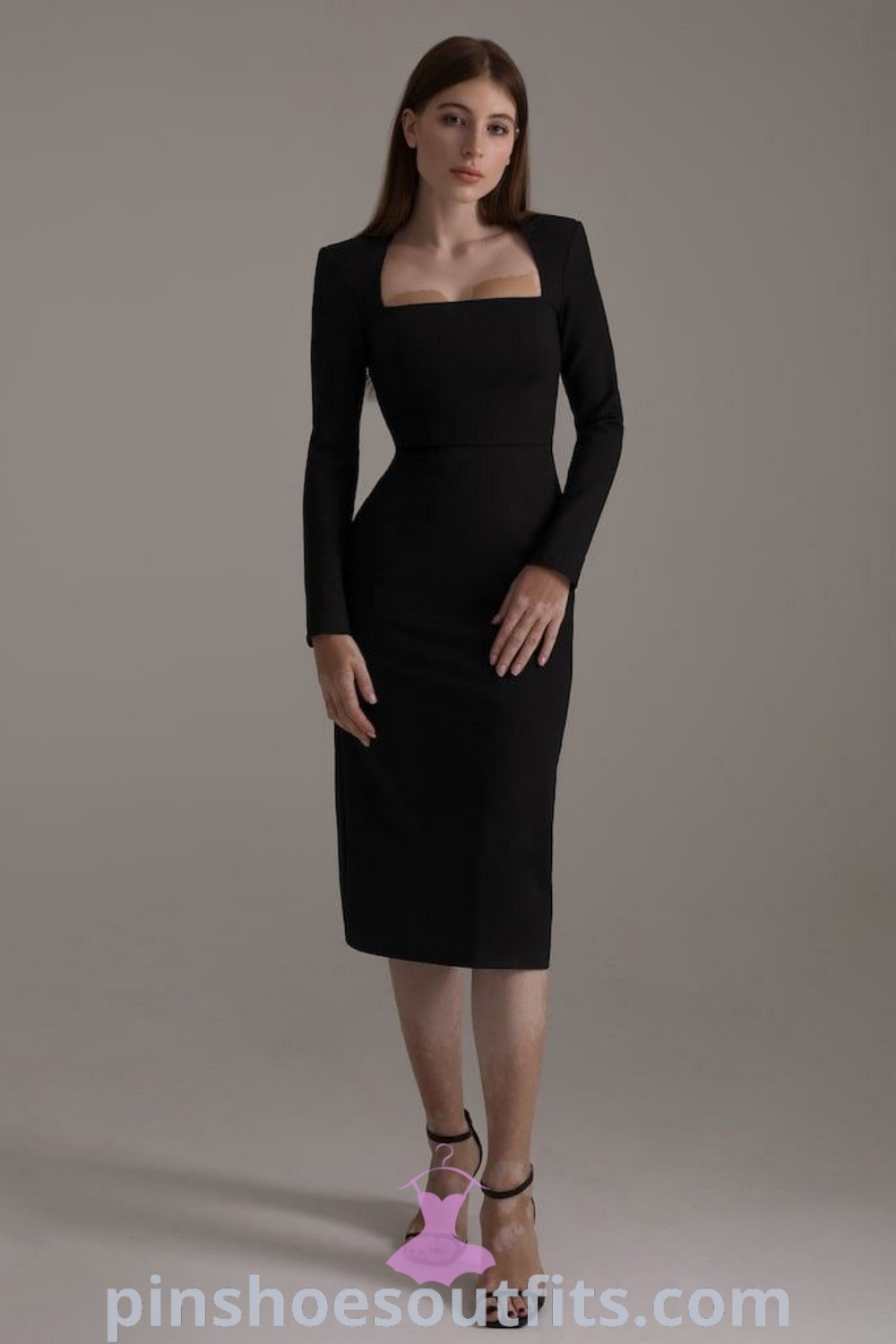 Elegant farewell dress ideas including conservative dresses, square neckline dresses, and body con dress outfits. Perfect for corporate or classy dinner settings, showcasing business formal dresses and midi dress styles. Explore stylish outfits that inspire your look this season at pinshoesoutfits.com.