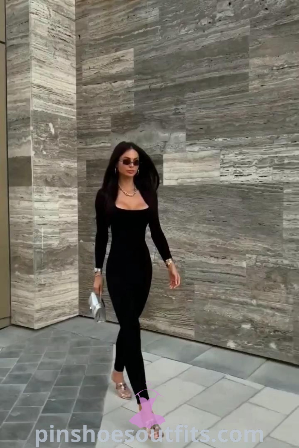 Elegant black dress for powerful women, showcasing classy fashion and girl boss style. The outfit highlights aesthetics and is perfect for business success. Discover outfit ideas to inspire your chic looks this season at pinshoesoutfits.com.