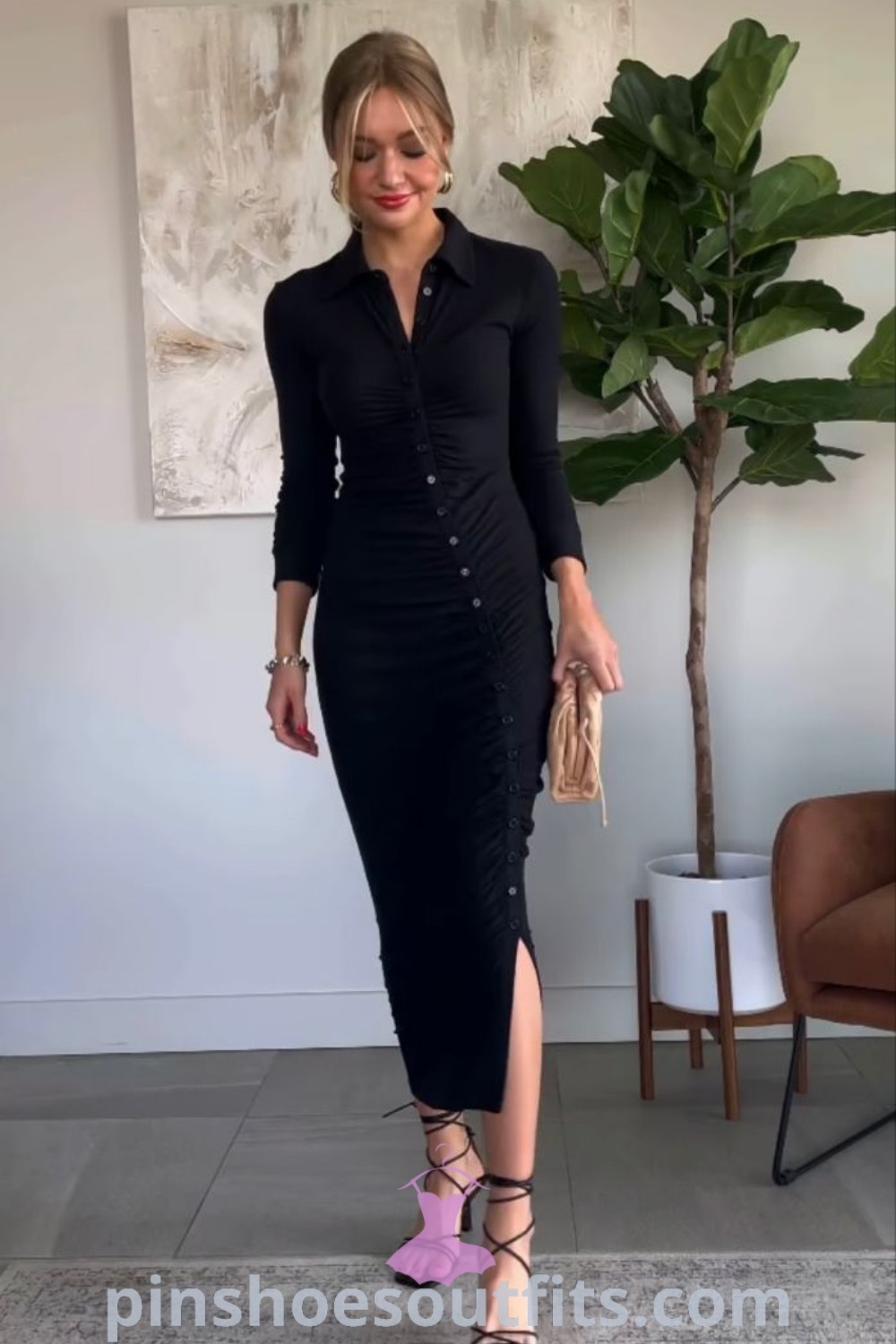 Stylish Old Money-inspired business outfit featuring elegant pieces perfect for an office holiday party. A dressy outfit that showcases the refined aesthetics of Jeanne Damas while offering outfit ideas to inspire your look this season. Discover more at pinshoesoutfits.com.