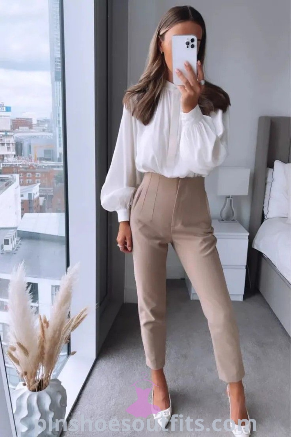 Balloon sleeve blouse outfit featuring women’s work blouses and classy work outfits summer, perfect for stylish office wear and spring elegant outfits. Discover inspiring ideas and outfit inspo at pinshoesoutfits.com.