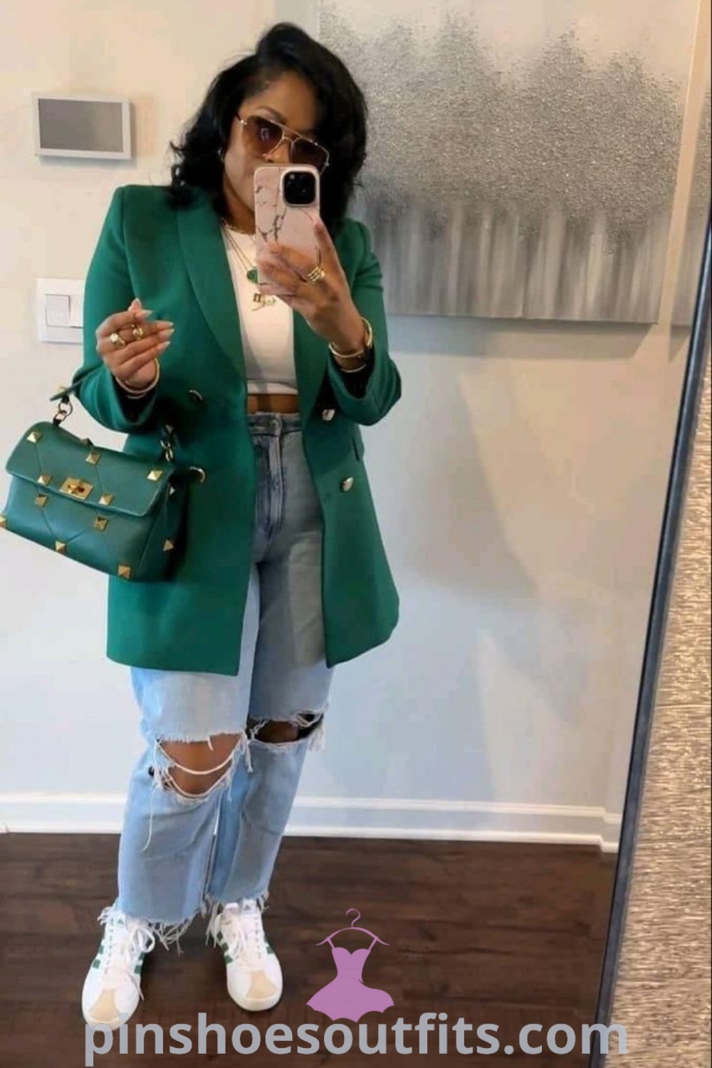 Stylish ensemble featuring a blazer with mom jeans, offering a casual yet classy look that